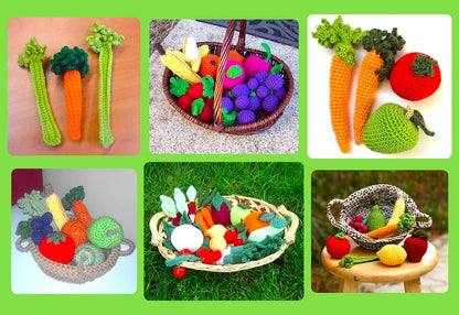 Vintage Crochet Pattern Fruits and Vegetables Basket PDF Instant Digital Download Soft Toy Food 9 Yummy Designs Play or Display 10 Ply