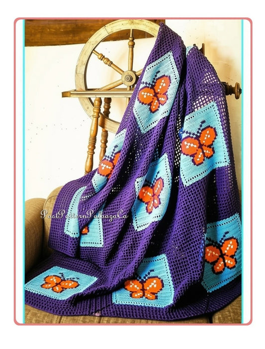 Vintage Crochet Pattern Retro Butterfly Squares Afghan PDF Instant Digital Download Net Filet Throw Butterflies Blanket 49x66 5 Ply