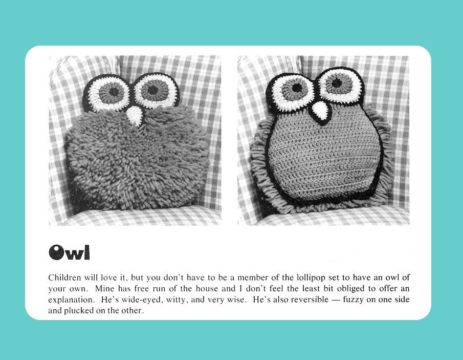 Vintage Crochet Pattern 10" Boho Mod Owl Pillow PDF Instant Digital Download Retro 70s Owl Cushion Double Sided 4 Ply