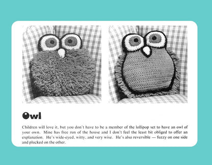 Vintage Crochet Pattern 10" Boho Mod Owl Pillow PDF Instant Digital Download Retro 70s Owl Cushion Double Sided 4 Ply