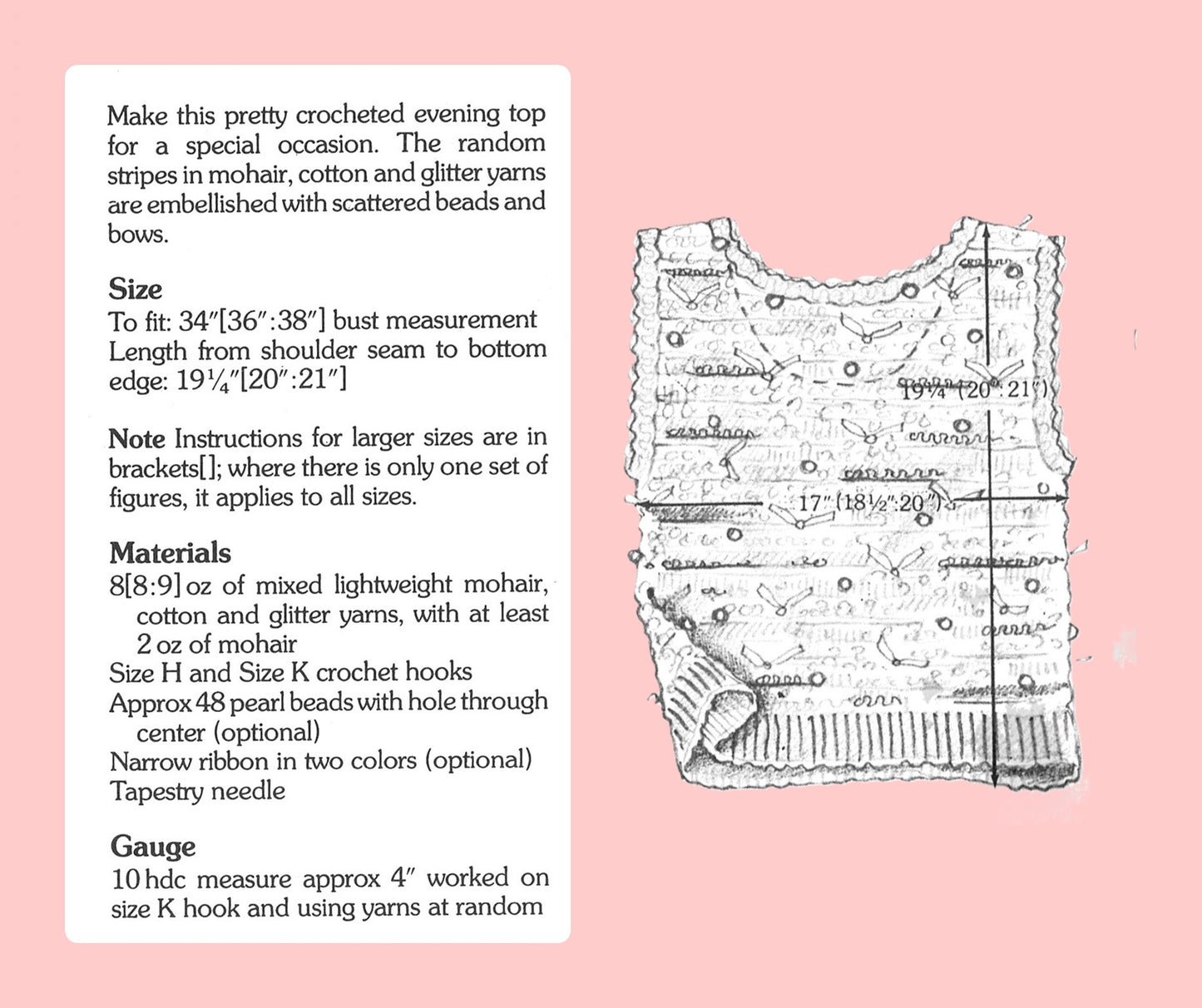 Vintage Crochet Pattern Womens Airy Mohair Mixture Top PDF Instant Digital Download Retro 80s Dressy Beaded Quick Easy Short Sleeved Blouse