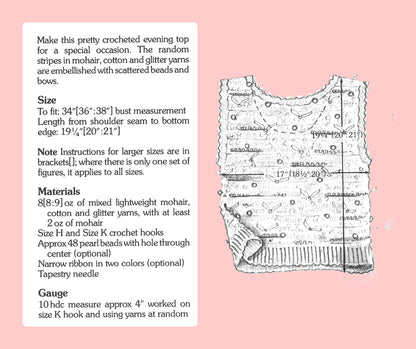 Vintage Crochet Pattern Womens Airy Mohair Mixture Top PDF Instant Digital Download Retro 80s Dressy Beaded Quick Easy Short Sleeved Blouse