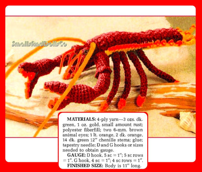 Vintage Crochet Pattern 11" Lobster Soft Toy PDF Instant Digital Download Sea Shell Seashell Sea Life Crustacean Amigurumi