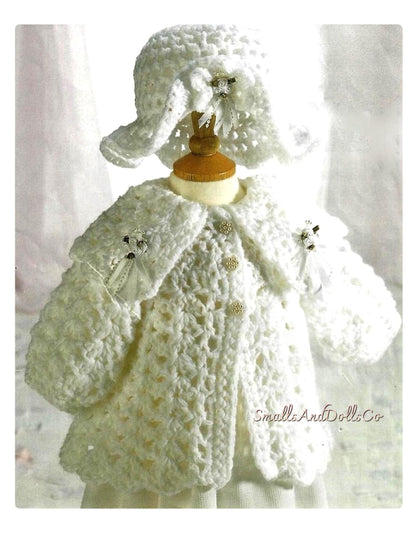 Vintage Crochet Pattern Baby Girl Fancy Flower Coat Jacket and Brimmed Hat Set PDF Instant Digital Download 0-12m DK