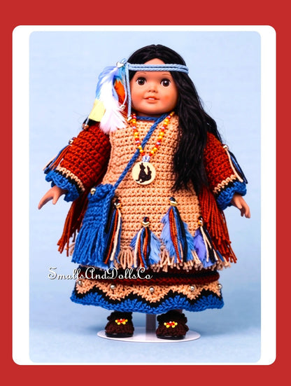 Vintage Crochet Pattern 18" Little Sparrow Indian Girl Doll PDF Instant Digital Download Native American Outfit For Eighteen Inch Dolls