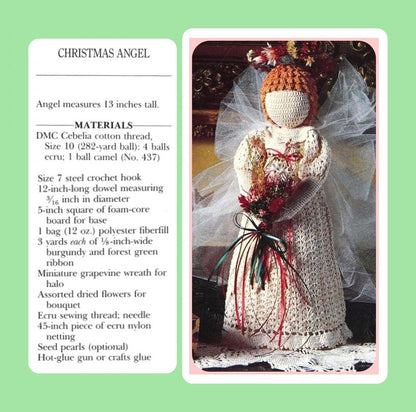 Vintage Christmas Crochet Pattern 13" Heirloom Angel Doll Centerpiece PDF Instant Digital Download