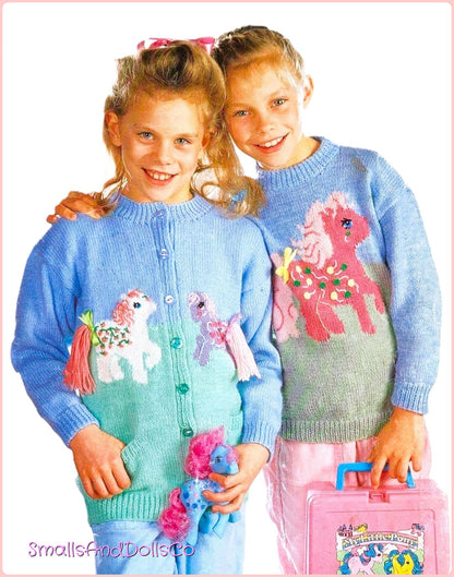 Vintage Knitting Pattern Girls Knit My Little Pony Pastel Horses Sweaters PDF Instant Digital Download Cardigan Pullover Jumpers 4 - 10 years DK