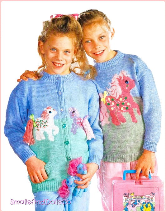 Vintage Knitting Pattern Girls Knit My Little Pony Pastel Horses Sweaters PDF Instant Digital Download Cardigan Pullover Jumpers 4 - 10 years DK