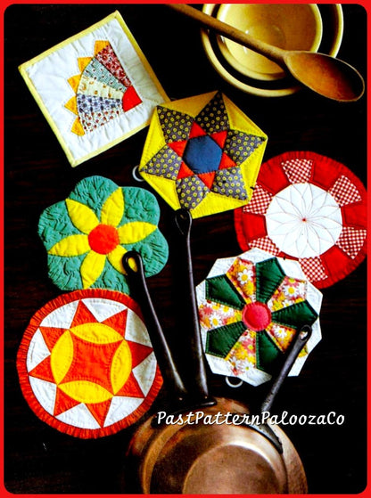 Vintage Sewing Pattern Retro Patchwork Potholders PDF Instant Digital Download Quilted Easy Traditional Motif Pot Holders