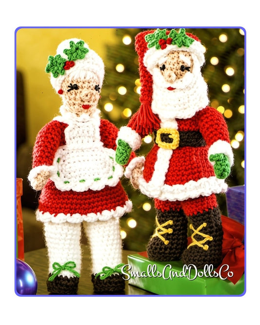 Vintage Christmas Crochet Pattern 12" Mr and Mrs Santa Claus Soft Toy Dolls PDF Instant Digital Download Xmas Holiday Amigurumi 10 Ply