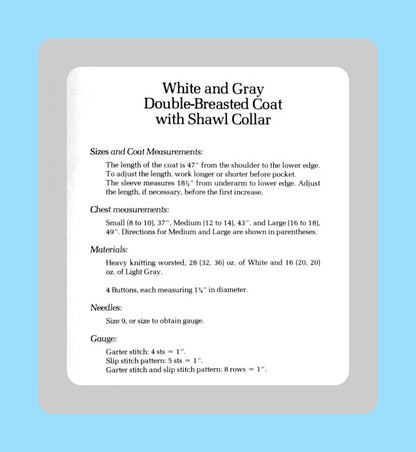 Vintage Knitting Pattern Womens Shawl Collar Long Coat PDF Instant Digital Download Retro 70s Double Breasted
