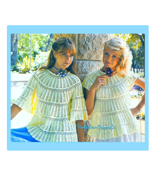 Vintage Crochet Pattern Womens Flouncy Spring Summer Tops PDF Instant Digital Download Lacy Openwork Feminine Blouse Tops Cotton 4 Ply