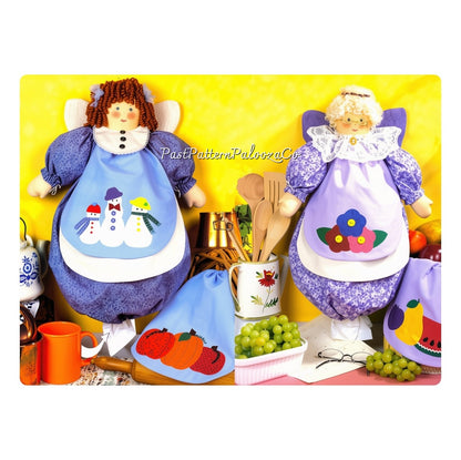Vintage Sewing Pattern Angel Kitchen Bag Holders Catchers with Seasonal Aprons PDF Instant Digital Download Fabric Plastic Bag Organizers