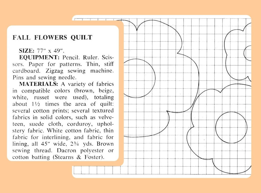 Vintage Sewing Pattern Grandmothers Fall Flowers Bed Quilt Groovy Flower Power Applique Bedspread PDF Instant Digital Download Any Size Bed