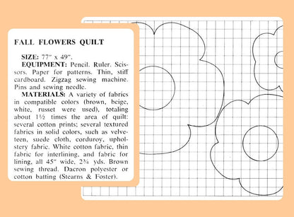 Vintage Sewing Pattern Grandmothers Fall Flowers Bed Quilt Groovy Flower Power Applique Bedspread PDF Instant Digital Download Any Size Bed