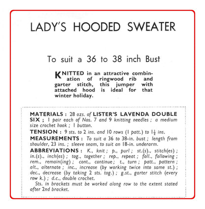 Vintage Knitting Pattern Womens Hoodie Sweater MCM Retro Jumper PDF Instant Digital Download Pretty Hooded Pullover 10 Ply
