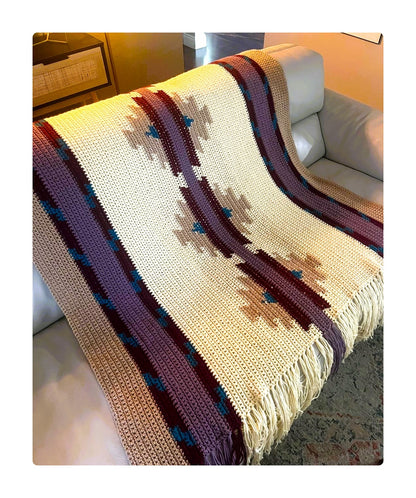 Vintage Crochet Afghan Pattern Striped Navajo Indian Blanket PDF Instant Digital Download Southwestern Throw 10 Ply