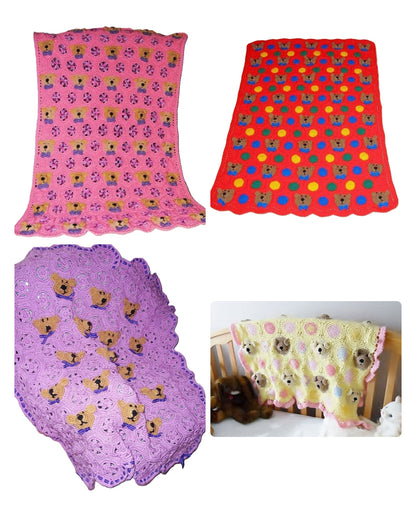 Vintage Crochet Pattern Teddy Bear Faces Motifs Afghan PDF Instant Digital Download Bears & Dots Throw Blanket 43x60 10 Ply