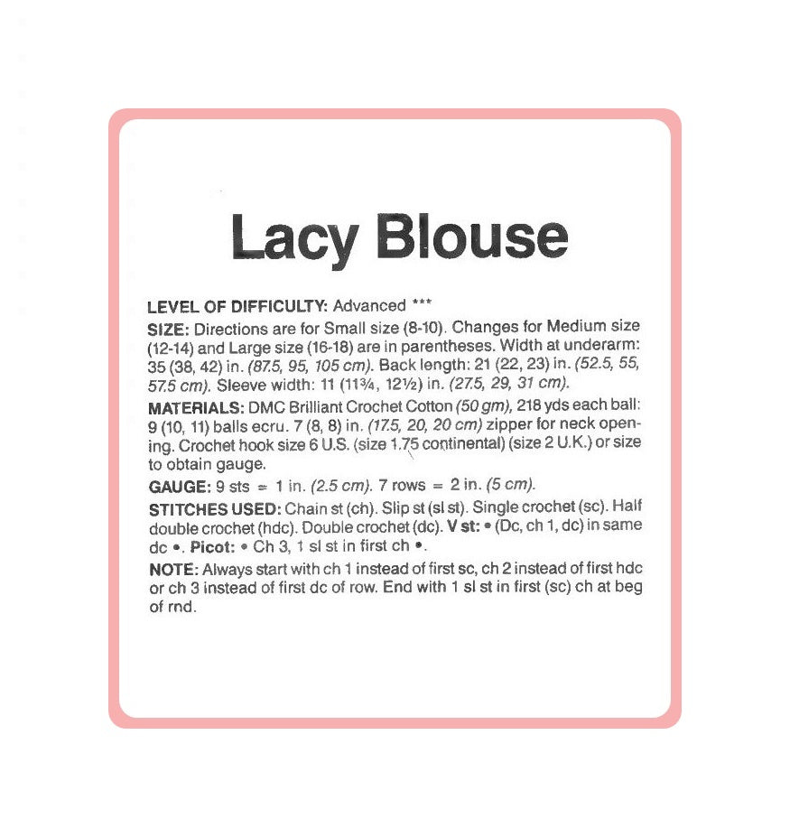 Vintage Crochet Pattern Womens Lacy Summer Blouse Tee Top PDF Instant Digital Download Pretty Retro Short Sleeved Cotton Thread