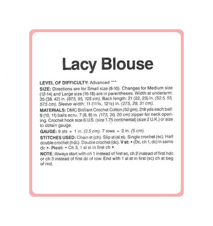 Vintage Crochet Pattern Womens Lacy Summer Blouse Tee Top PDF Instant Digital Download Pretty Retro Short Sleeved Cotton Thread