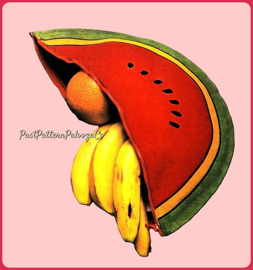Vintage Sewing Pattern 16" Suede Watermelon Clutch Purse OR Throw Pillow PDF Instant Digital Download Retro Zippered Novelty Makeup Bag