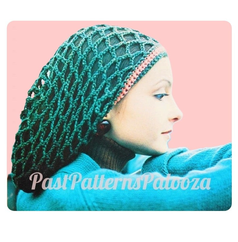 Vintage Crochet Pattern Womens Net Snood Retro Full Coverage Hairnet Hair Holder PDF Instant Digital Download Easy Knit DK