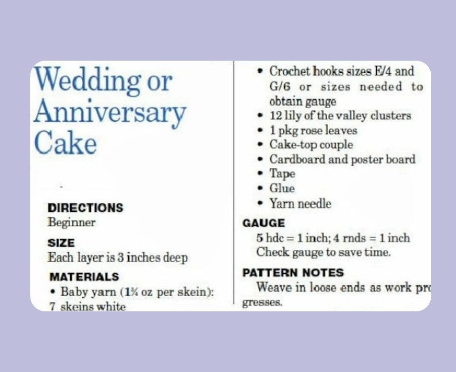Vintage Crochet Pattern 12" Wedding Cake PDF Instant Digital Download 3 Layer Tiers Roses Anniversary Bridal Shower Centerpiece