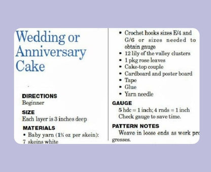 Vintage Crochet Pattern 12" Wedding Cake PDF Instant Digital Download 3 Layer Tiers Roses Anniversary Bridal Shower Centerpiece