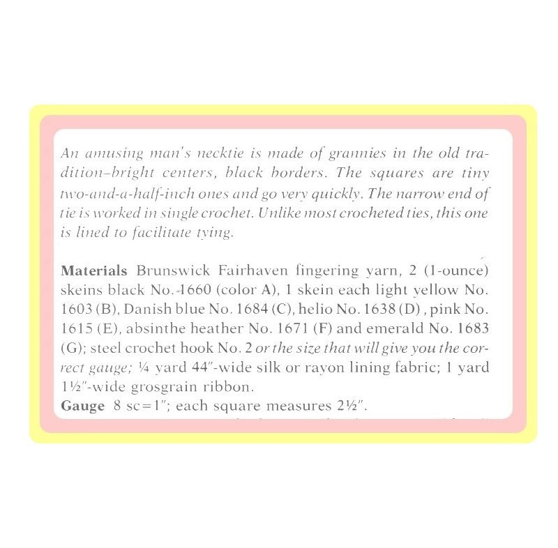 Vintage Crochet Pattern Mens Classic Granny Square Neck Tie PDF Instant Digital Download Quick Easy Knit Retro 70s Diamond Jim 4 Ply