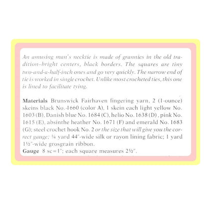 Vintage Crochet Pattern Mens Classic Granny Square Neck Tie PDF Instant Digital Download Quick Easy Knit Retro 70s Diamond Jim 4 Ply