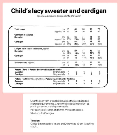 Vintage Knitting Pattern Girls Lacy Eyelet Sweaters Cardigan & Pullover PDF Instant Digital Download Toddler and Big Girls 1 - 10 Yrs 12 Ply