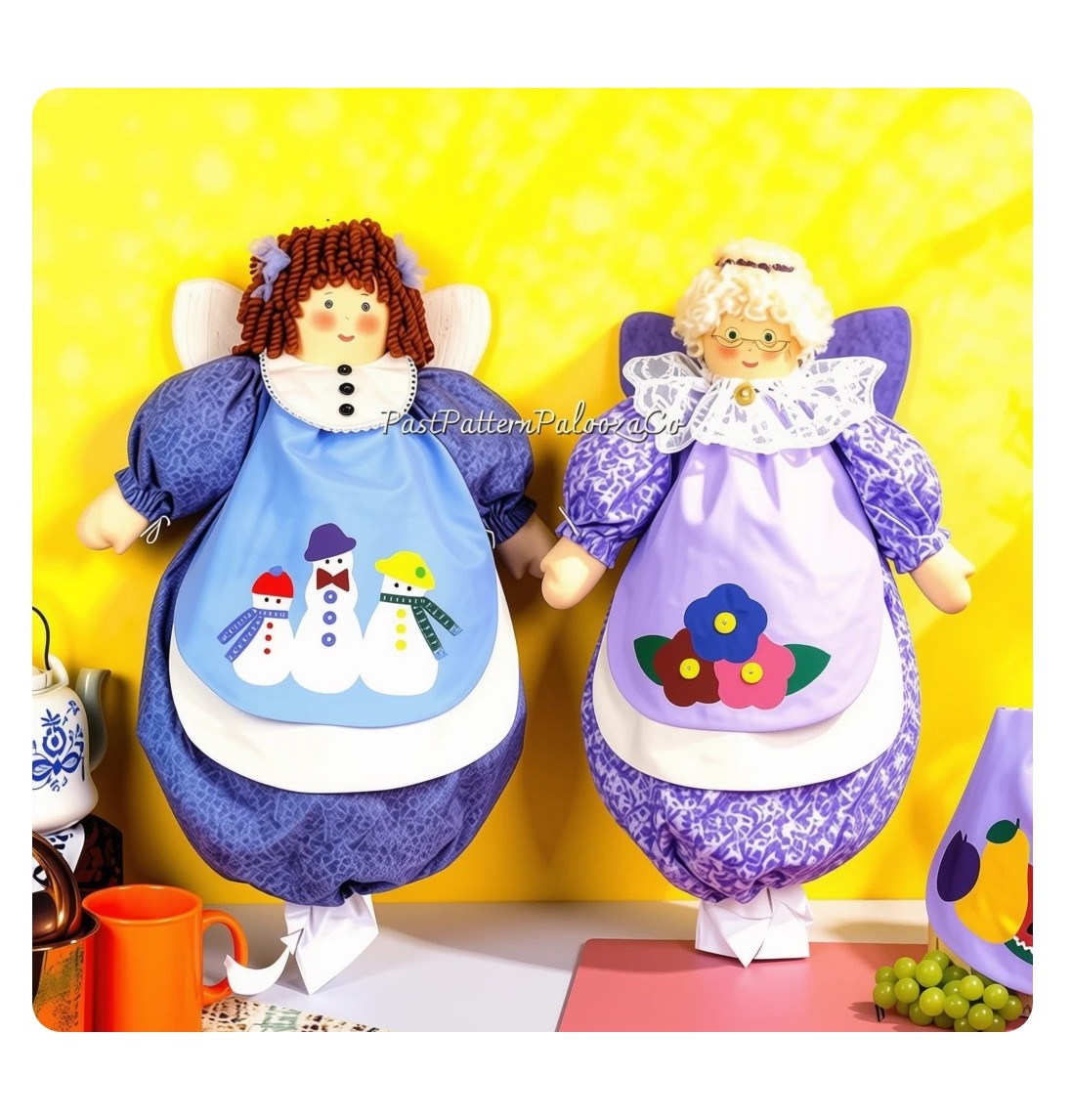 Vintage Sewing Pattern Angel Kitchen Bag Holders Catchers Seasonal Aprons PDF Instant Digital Download Fabric Plastic Bag Organizers SET 1