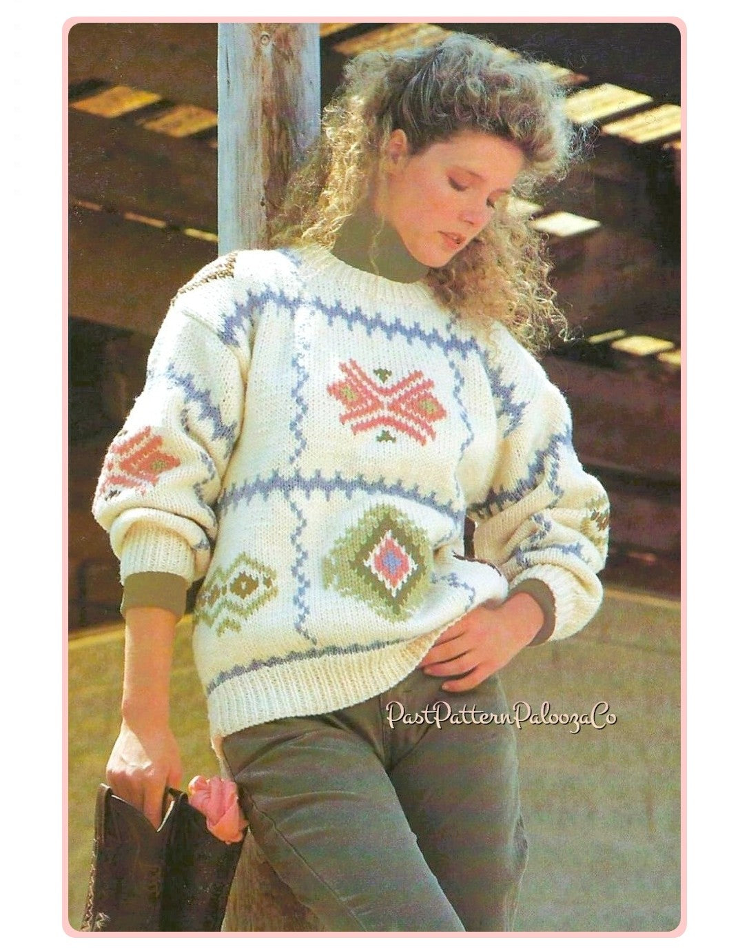 Vintage Knitting Pattern Womens Santa Fe Motif Pullover Sweater PDF Instant Digital Download Geometric Southwestern Style Jumper 10 Ply