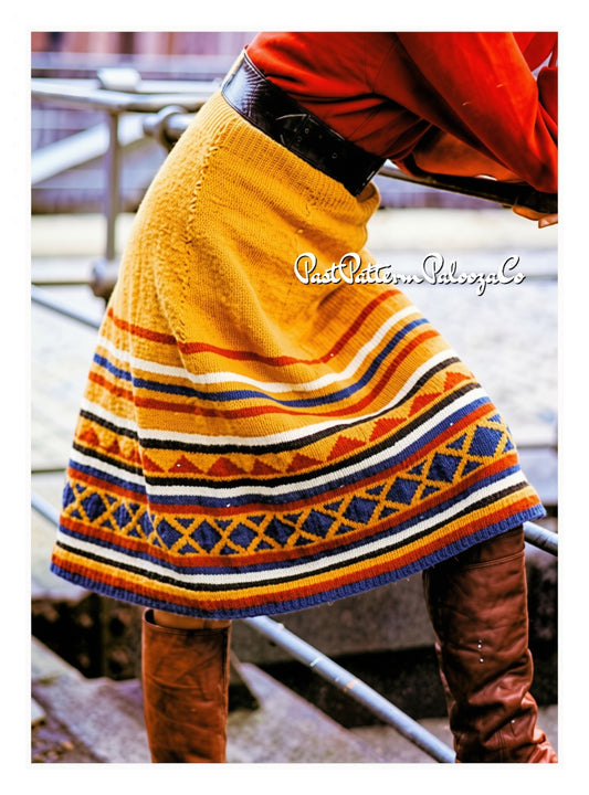 Vintage Knitting Pattern Womens Stripes Diamonds Triangles Aztec Skirt PDF Instant Digital Download Circular Knitting Needle