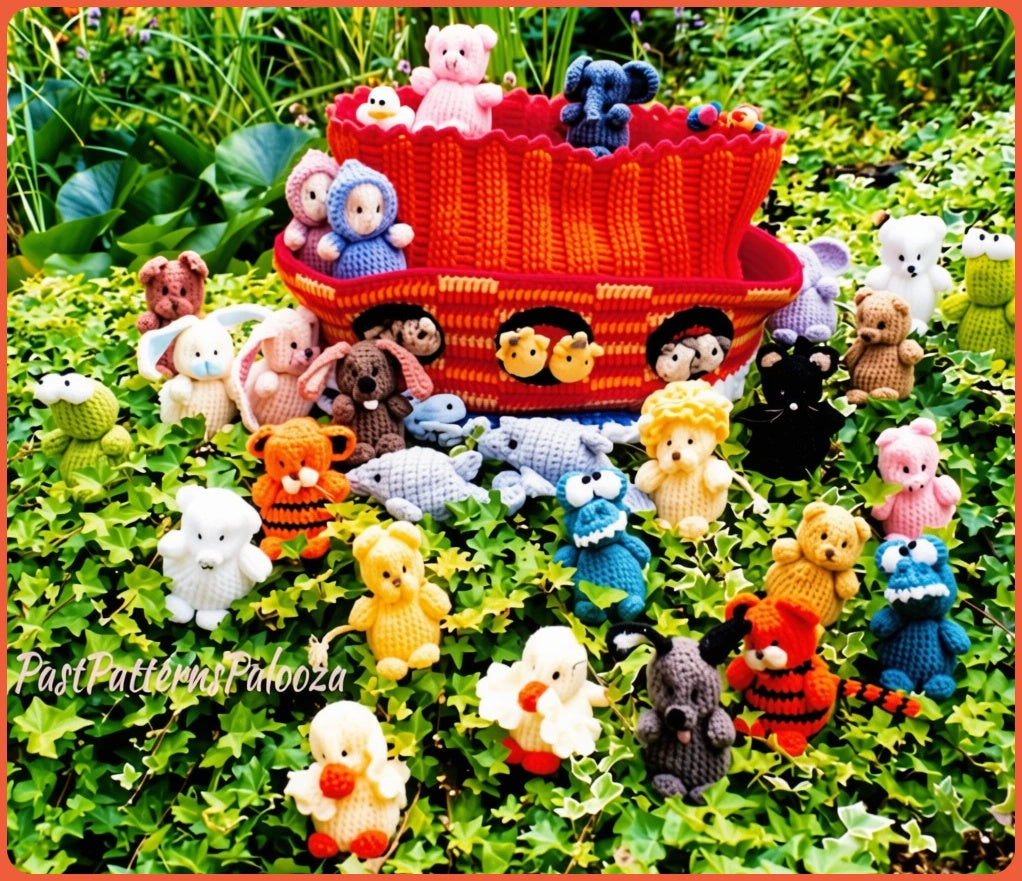 Vintage Crochet Pattern 4" Noahs Ark Amigurumi Mini Animal Beanies Soft Toys PDF Instant Digital Download 28 Animal Designs + Ark Storage
