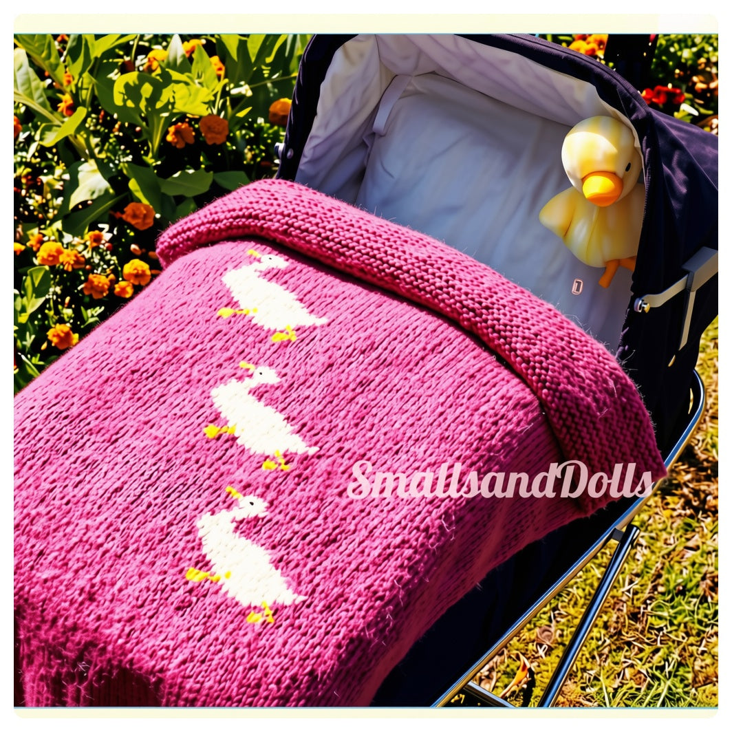 Vintage Knitting Pattern Three Little Puddle Ducks Baby Blanket PDF Instant Digital Download Ducky Crib Cover 26x36 12 Ply