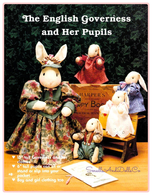 Vintage Sewing Pattern 15" Victorian English Governess Bunny and Her Pupils Bunnies Soft Sculpture Toy Dolls PDF Instant Digital Download
