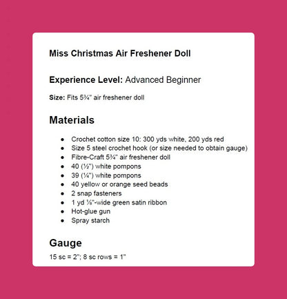 Vintage Crochet Pattern 6" Miss Christmas Girl Air Freshener Doll Poinsettia Flower Dress PDF Instant Digital Download Holiday Doll