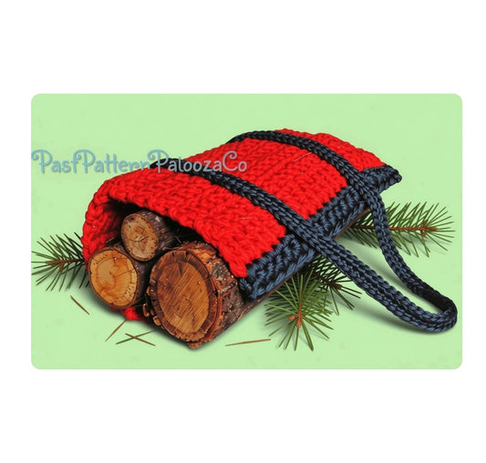 Vintage Crochet Pattern Christmas Firewood Log Carrier Bag Fireplace Wood Holder With Handles PDF Instant Digital Download 12 Ply