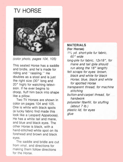 Vintage Sewing Pattern Large 30" Childs Ride On Horse Pony Soft Sculpture Toy TV Seat PDF Instant Digital Download With Saddle & Bridle