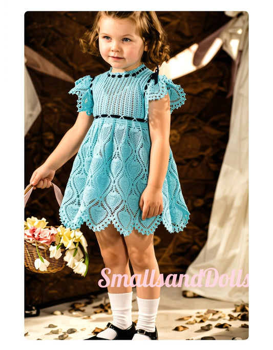 Vintage Crochet Pattern Toddler Girls Pineapple Lace Ribbon Dress PDF Instant Digital Download Flower Girl Easter Frock 2-4 Years