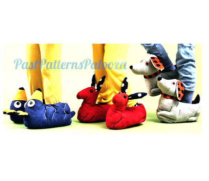 Vintage Sewing Pattern Animal Slippers Puffy Quilted Foot Cozies PDF Instant Digital Download Sewn Novelty Plush Foot Covers Kids to Adults