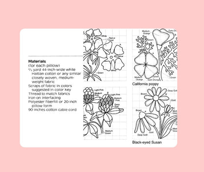 Vintage Sewing Pattern 20" Wildflower Applique Pillows 8 Floral Designs PDF Instant Digital Download