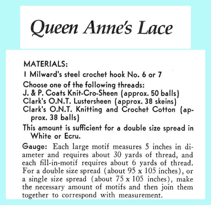 Vintage Thread Crochet Pattern Pretty Queen Anns Lace Motif Bed Spread PDF Instant Digital Download Heirloom Bedspread Cotton Coverlet