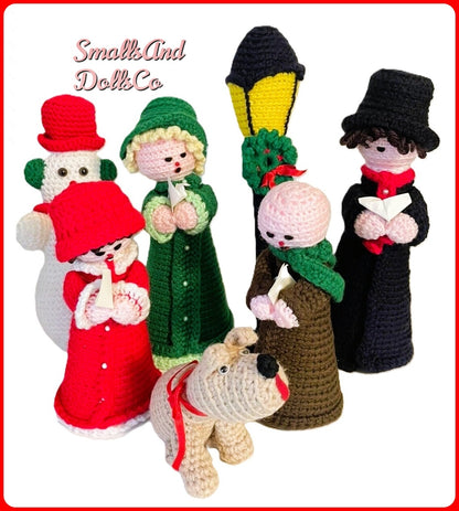 Vintage Crochet Christmas Pattern Caroler Dolls Antique Lamp Post Set PDF Instant Download Soft Toy Villagers 10 or 5 Ply