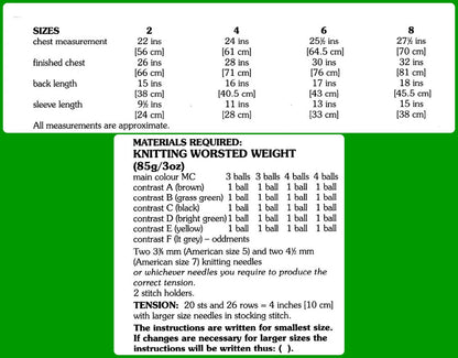 Vintage Knitting Pattern Knit Kids Boys Tractor Sweater PDF Instant Digital Download Toddler to Big Boy Yellow Green Farm Pullover 2-8 yrs