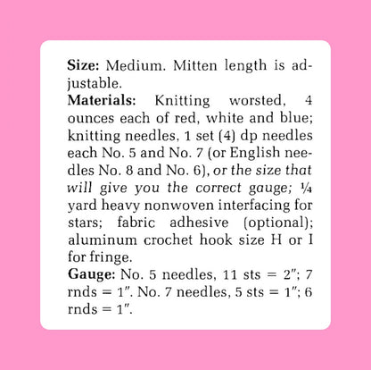 Vintage Knitting Pattern Womens Patriotic Stars Stripes Hat Mittens Set PDF Instant Digital Download Stocking Scarf-Hat 10 Ply