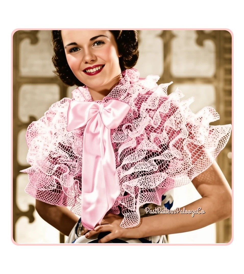 Vintage Crochet Pattern Womens Frilly Feminine Girly Evening Cape PDF Instant Digital Download MCM Mid Century Chic Cotton Thread