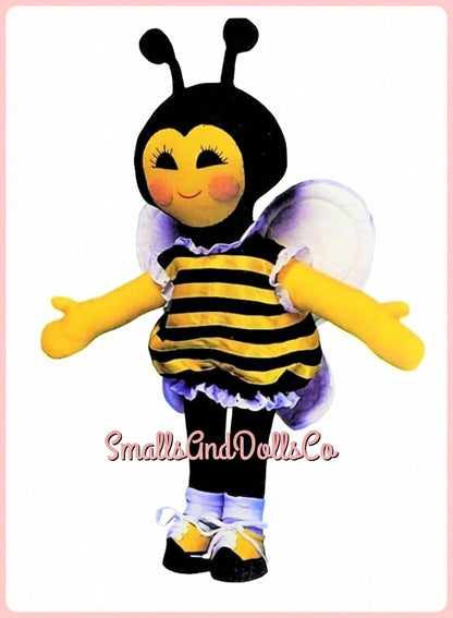 Vintage Sewing Pattern 20" Cute Honey Bee Bumblebee Fabric Soft Sculpture Doll PDF Instant Digital Download Kitsch Kawaii Stuffed Bee Toy
