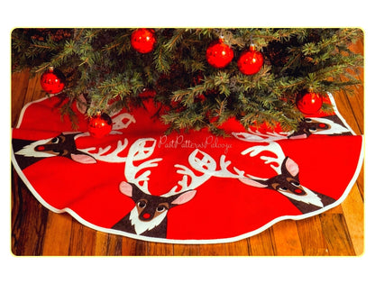 Vintage Sewing Pattern 36" Reindeer Christmas Tree Skirt PDF Felt Fabric PDF Instant Digital Download Quick Easy Fun Applique